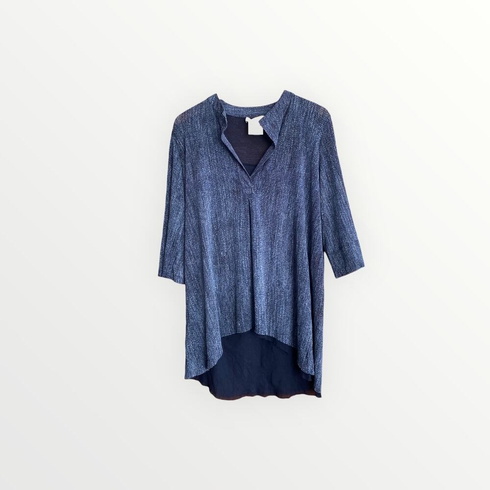 Vintage Y2K Fuzzi Blue V-Neck High Low Tunic Top 3/4 Sleeve Minimalist Size M